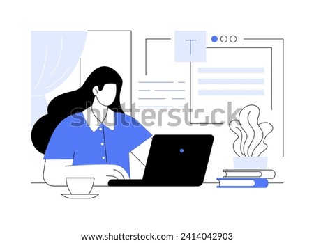 Freelance copywriter isolated cartoon vector illustrations. Girl with laptop working as remote copywriter, modern profession, self-employed woman, freelance job, resume writer vector cartoon.