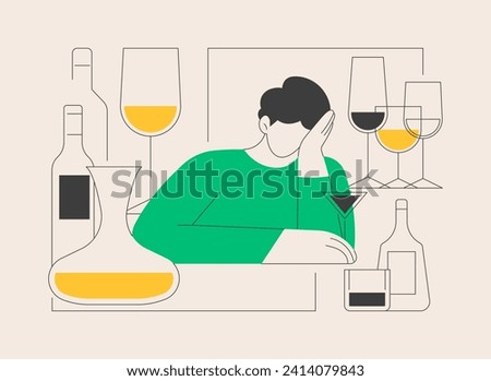 Drinking alcohol abstract concept vector illustration. Binge drinking, alcoholic beverage, alcohol abuse, addiction rehabilitation service, alcoholism therapy, health impact abstract metaphor.