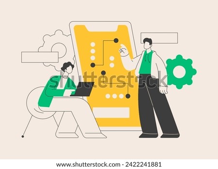 Mobile app development courses abstract concept vector illustration. Frontend courses, become a junior APP developer, IT company jobs, interactive environment applications abstract metaphor.