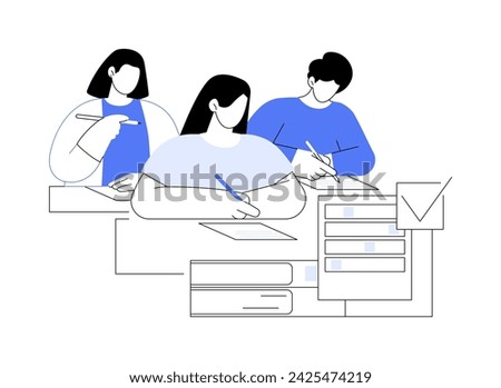 Take standardized test isolated cartoon vector illustrations. Group of school graduates passing SAT in classroom, writing academic test, college choice, admission process vector cartoon.