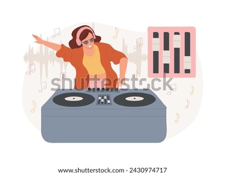 Electronic music isolated concept vector illustration. DJ set, school course, book live performance, electronic music genres, night club party, outdoor festival, rave culture vector concept.