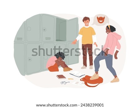 Youth violence isolated concept vector illustration. Gang violence, physical force, youth bullying, child abuse, cheering filming, school fight, teenager attack vector concept.