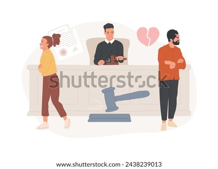 Judicial separation isolated concept vector illustration. Legal separation, married couple, court order, family law, divorce alternative, parental rights, judge gavel, property vector concept.