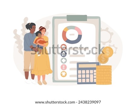 Childcare expenses isolated concept vector illustration. Child care tax credit, family budget, childcare money, daycare expenses, calculation and deduction, financial plan vector concept.