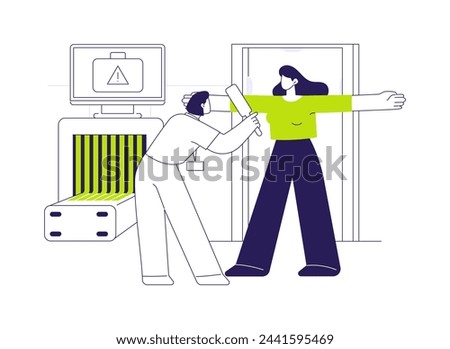 Security check abstract concept vector illustration. Woman deals with security check in the airport, business class travel, luxury passengers work trip, screening process abstract metaphor.