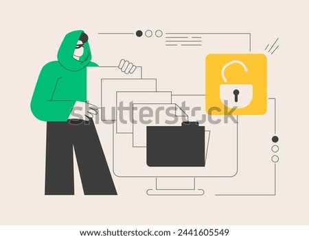 Data leakage abstract concept vector illustration. Data breaches, info leakage prevention, encryption for databases, network security incident, confidential information leak abstract metaphor.