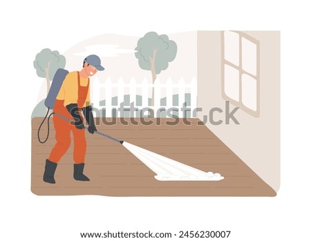 Power washing isolated concept vector illustration. Pressure washing, water spray, remove dust and mold, clean surface, house and garden maintenance service, wood deck cleaning vector concept.