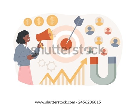 Find leads isolated concept vector illustration. Generate sales leads, digital marketing strategy, build brand awareness, find new customer, content creation, sales funnel vector concept.