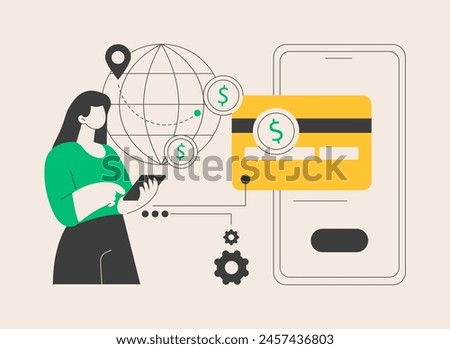 Money transfer abstract concept vector illustration. Credit card transfer, digital payment method, online cashback service, electronic bank transaction, sending money worldwide abstract metaphor.