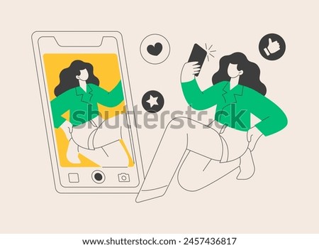 Selfie abstract concept vector illustration. Selfie culture, social network activity, blog popularity, smartphone addiction, digital camera, show and share your personality abstract metaphor.