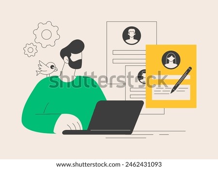 Resume writing service abstract concept vector illustration. Copywriting service, CV online, professional help writing resume, cover letter, candidate profile, career summary abstract metaphor.