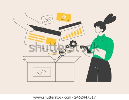 Packaged software abstract concept vector illustration. Multiple applications, video and audio editing software, computer user, free download, business implementation, teamwork abstract metaphor.