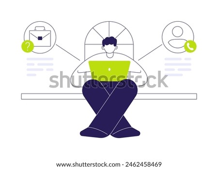 HR consultancy abstract concept vector illustration. Man deals with career counselling using laptop, expat hiring, HR management, human resources, headhunting agency abstract metaphor.