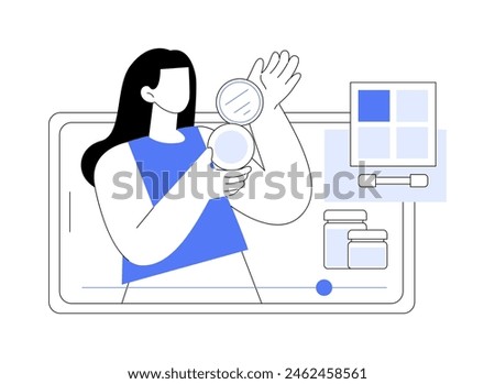 Cosmetics review isolated cartoon vector illustrations. Pretty girl reviewing cosmetic product on camera, beauty blogger, lifestyle channel, skincare class, recording live video vector cartoon.