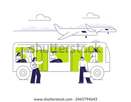 Airport shuttle bus abstract concept vector illustration. Group of diverse people using commercial air vehicle, airway transportation, terminal transfer, express services abstract metaphor.