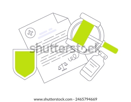 Medical patent abstract concept vector illustration. Legal medical patent document, clinical research, nonprescription preparation protected by trademark, pharmaceutical company abstract metaphor.