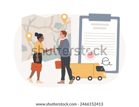 Sales contract terms isolated concept vector illustration. Contract price, delivery terms, payment, business agreement, buyer and seller, property rent and lease, partnership vector concept.