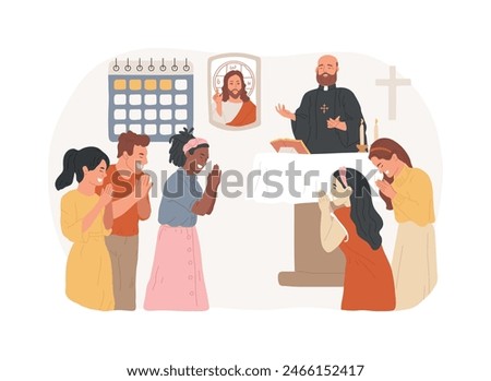 Christian event isolated concept vector illustration. Christian holy day, religious dates calendar, baptist event, church gathering, sunday mass, music festival, pilgrimage vector concept.