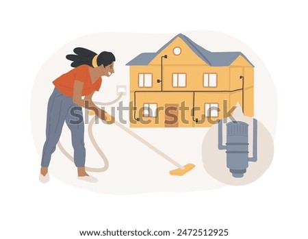 Central vacuum system isolated concept vector illustration. House appliance, remove dirt, central vacuum installation, home cleaning, filter bag, contractor service, equipment vector concept.