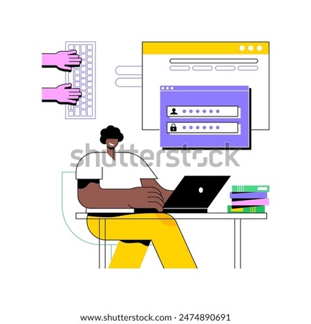 Create new password isolated cartoon vector illustrations. Man with laptop creating password, data protection, IT technology, computing industry, cybersecurity practice vector cartoon.