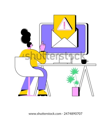 Malicious attachments isolated cartoon vector illustrations. Woman having threat in email, malicious files to steal data, cybersecurity attack, computing industry, IT technology vector cartoon.