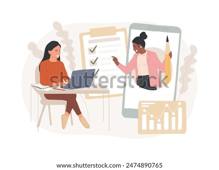 Online coach isolated concept vector illustration. Mobile training program, remote learning, video app, certification, become a professional coach, individual learning plan vector concept.