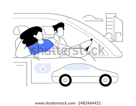 Happy driving isolated cartoon vector illustrations. Happy couple driving in their new car, fast speed lovers, urban lifestyle, city transportation, traveling by automobile vector cartoon.