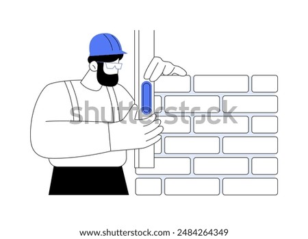 Levelling bricks abstract concept vector illustration. Contractor measuring bricks using construction level, private house building process, brickwork and block work abstract metaphor.