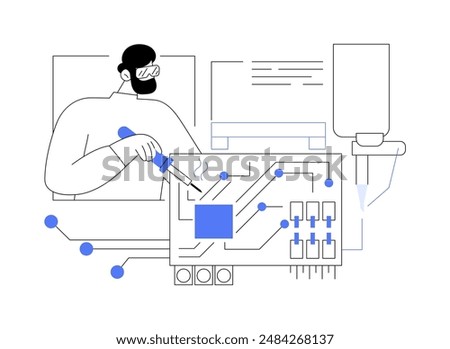 Soldering circuit boards abstract concept vector illustration. Process of electronic devices manufacturing, light industry, modern technology and innovation, circuit boards abstract metaphor.