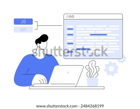 Javascript abstract concept vector illustration. Developer programming using JavaScript language, coding process, IT company worker, development, client-side development abstract metaphor.