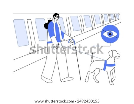 Assistance dog isolated cartoon vector illustrations. Blind man exits the metro with an assistance dog, disabled people support, accessible city, barrier-free environment vector cartoon.