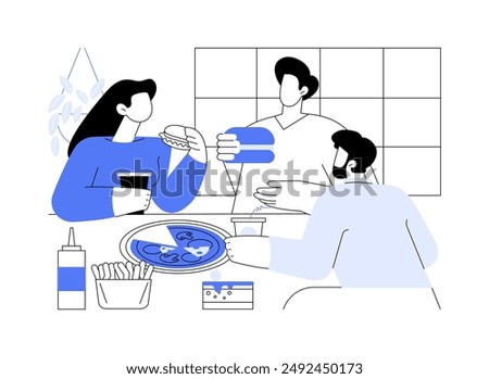 Fast food restaurant isolated cartoon vector illustrations. Group of college students eating junk food in cafe together, having fun with friends, off campus daily activity vector cartoon.