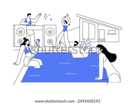 Pool party isolated cartoon vector illustrations. Group of happy university students having fun at pool, off campus activity, jump into the water together making splash vector cartoon.