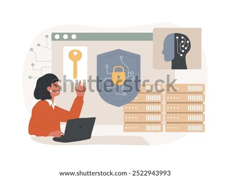 AI-Enhanced Data Security abstract concept vector illustration. Data Analysis. AI-powered intrusion detection, threat analysis, and encryption methods. AI Technology. abstract metaphor.