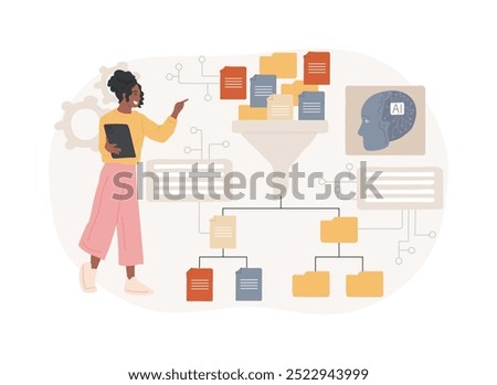 AI-Automated Data Preprocessing abstract concept vector illustration. Data Analysis. Automate data cleansing, transformation, and normalization tasks with AI Technology. abstract metaphor.