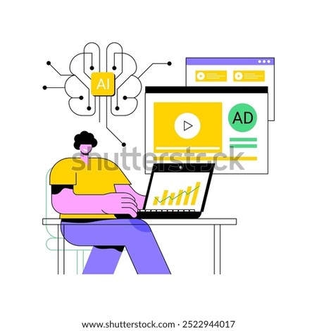 AI-Optimized Programmatic Advertising abstract concept vector illustration. Marketing and Advertising. Buying of targeted ads automation. Advertising efficiency AI Technology. abstract metaphor.