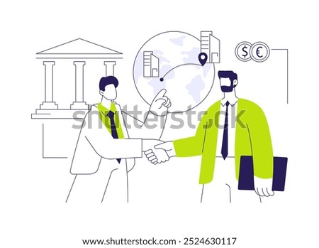 Register a company abroad abstract concept vector illustration. Owner registering international business, consultancy service government sector, getting assistance abstract metaphor.