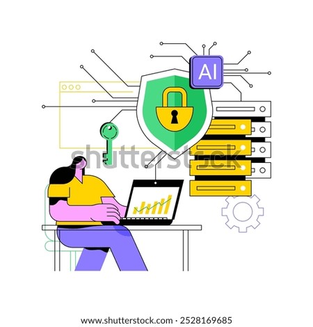 AI-Enhanced Data Security abstract concept vector illustration. Data Analysis. AI-powered intrusion detection, threat analysis, and encryption methods. AI Technology. abstract metaphor.