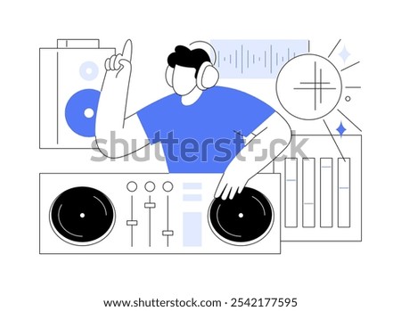 Djing isolated cartoon vector illustrations. Hipster boy djing using vinyl record and turntable, creative hobby, leisure time activity, mixing songs, making club music, dj school vector cartoon.