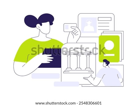 Get a new ID card abstract concept vector illustration. Citizens getting new ID cards in government agency, passport application, apply for visa, authentication services abstract metaphor.