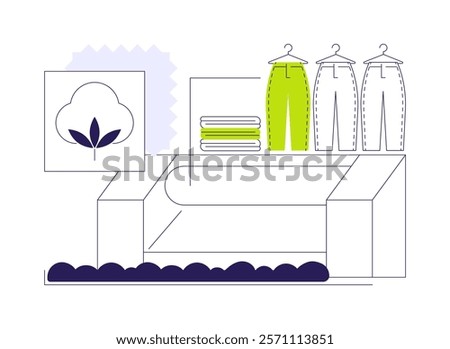 Cotton carding abstract concept vector illustration. Cotton coming off of picking machine, fabrics carding, jeans production, denim manufacturing, textiles and clothing abstract metaphor.