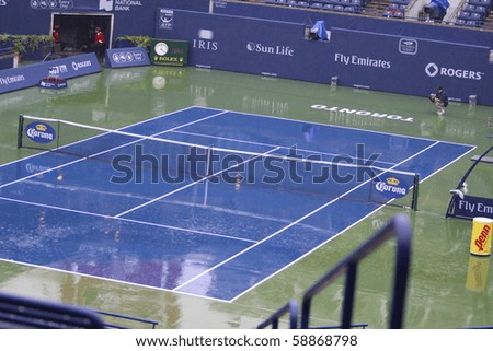 TORONTO: AUGUST 09. Rogers Cup 2010 court under the rain on August 09, 2010 in Toronto, Canada.