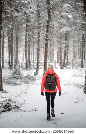 Similar – Image, Stock Photo Snow adventure young woman with backpack