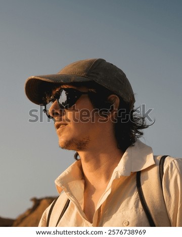 Image, Stock Photo Male traveler in Bardenas Reales in summer