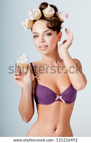 beautiful girl eats cake