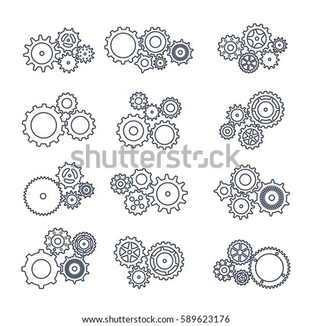 Vector illustration. Set icons black mechanical gears on a white background. contoured silhouette