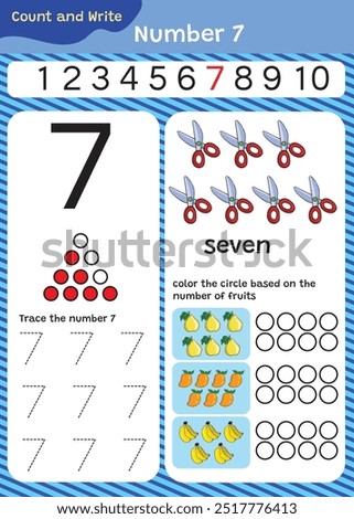 Preschool math worksheet counting 1 to 10 practice.