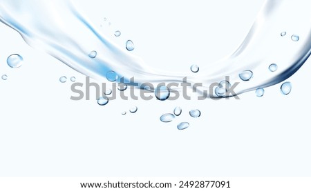 Fresh Water, Water flow wave transparent surface with bubbles of air, ocean, lake, liquid, hygiene, freshness air, RO, filter water, sparkling drinking water - Vector