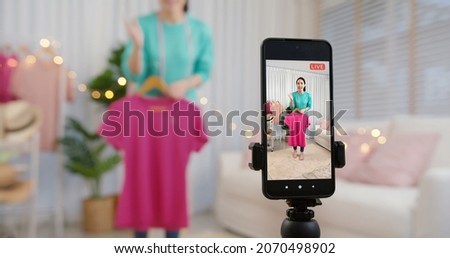 Image, Stock Photo Cheerful female filming beauty video blog