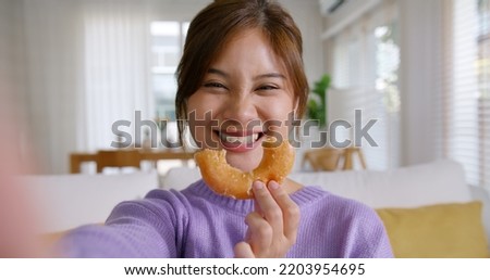 Similar – Image, Stock Photo Taking photos of donuts with the smartphone. Photographing food top view.